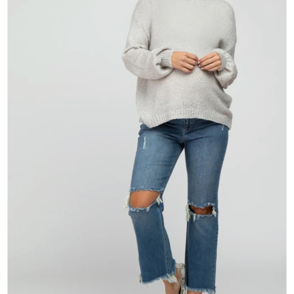 Pink Blush Frayed Wide Leg Cropped Maternity Jeans